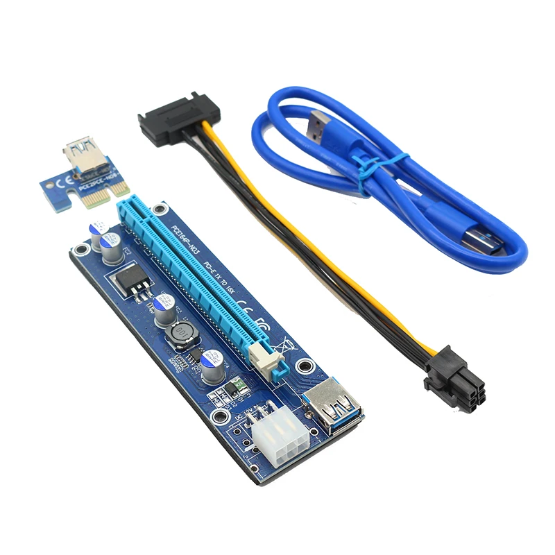

PC PCIe PCI-E PCI Express Riser Card 1x to 16x USB 3.0 SATA to 6Pin IDE Molex Power Supply for BTC Miner Machine