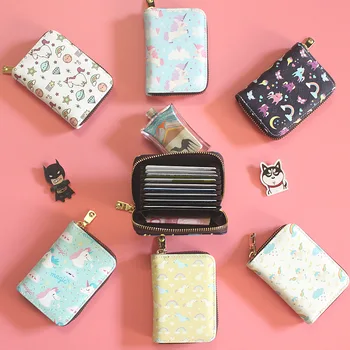 

Mcneely Unicorn Printing Credit Card Holder for Business Card Brand design Fashion PU Leather Zipper Wallets Mini purse