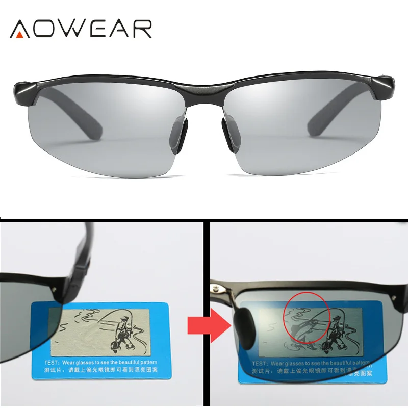 Aowear photochromic sunglasses men polarized chameleon glasses male change color sun glasses hd day night vision driving eyewear