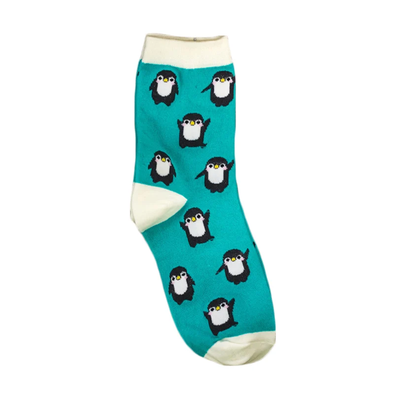 Популярные весенние женские носки с забавными принтами пингвина, удобные хлопковые носки с героями мультфильмов, домашние Модные женские короткие носки