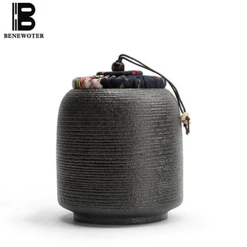 

Black Zen Japanese Style Small Tea Caddy Coarse Pottery Storage Box Ceramic Kung Fu Tea Set Spice Sealed Jar Pu'er Tea Container