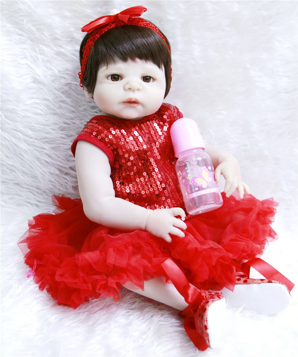 

Full silicone reborn baby girl dolls 22" bebe doll reborn menina children gift toy dolls can bathe real newborn baby alive doll