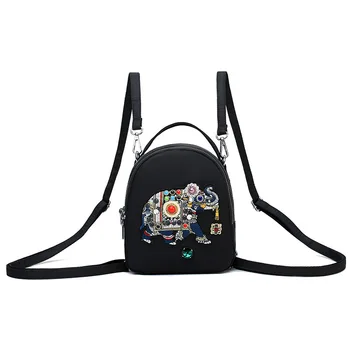 

8PCS / LOT Vintage Embroidery Mini Women's Backpack Female Waterproof Backpack Shoulder Bag Black Shoolbag For Women