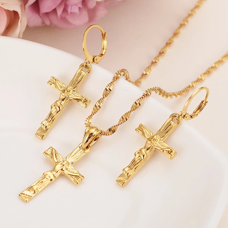 Jesus-cross-Jewelry-sets-Classical-Necklaces-Earrings-Set-Gold-Color ...