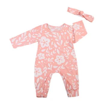 

Pudcoco Autumn Warm Girl Romper Pajamas Newborn Baby Girls Floral Romper Long Sleeve Body suit Jumpsuit Headband Outfits 0-24M