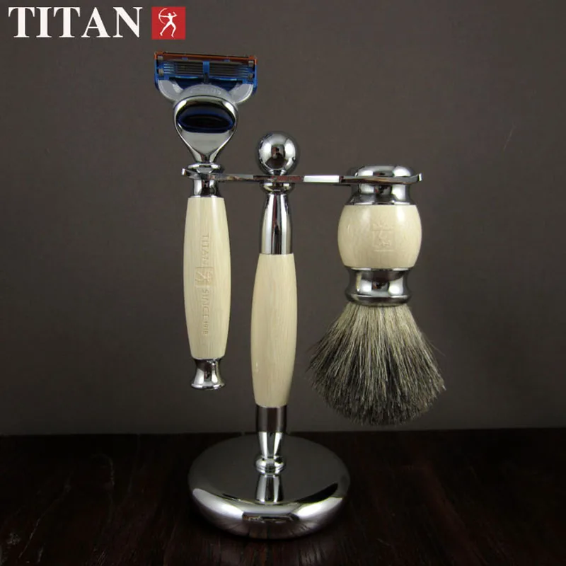 5 layers Blade Cassettes Shaver Set Classic Men Shaving Razor Titan Barber Imitation Ivory Resin Handle