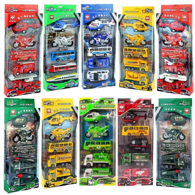 

5pcs Children's toy car set engineering car fire truck sanitation car airplane model boy birthday gift With boxed
