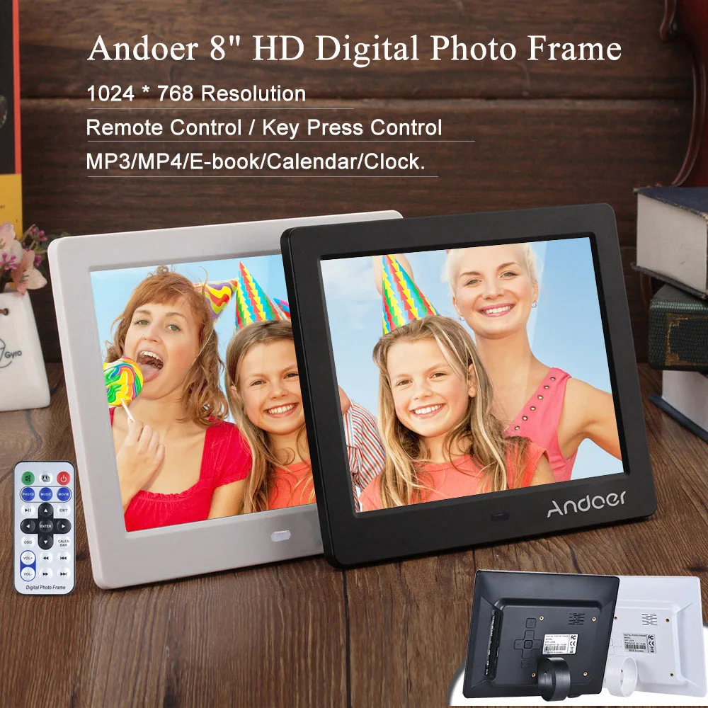

Andoer 8" HD Wide Screen High Resolution Digital Photo Picture Frame Alarm Clock MP3 MP4 Movie Player with Remote