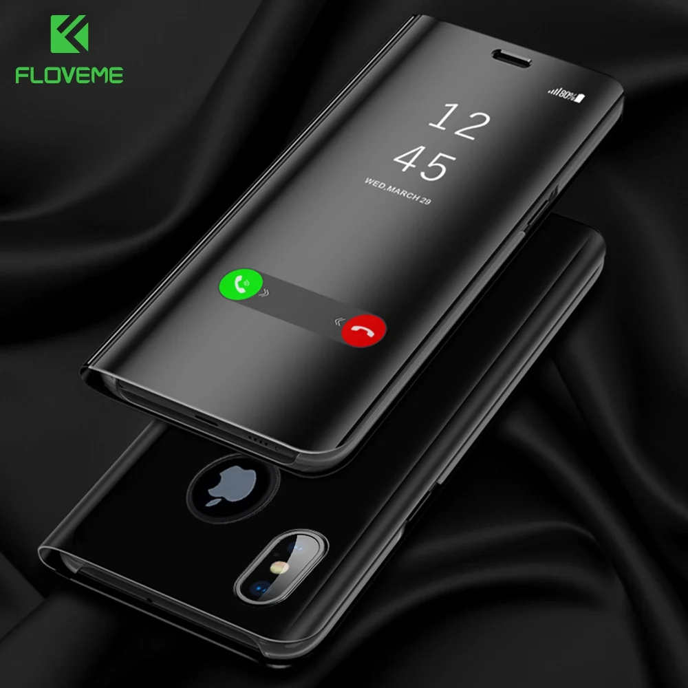 

FLOVEME Mirror Flip Case For iPhone 7 8 X 6s 6 Luxury Smart Window View Back Cover Cases For iPhone 7 8 6 6s Plus X 10 Conque