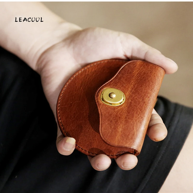 

LEACOOL Genuine Cowhide Leather Coin Purse Vintage Handmade Small Mini Wallet Individuation Purse Men Women Coin Bag
