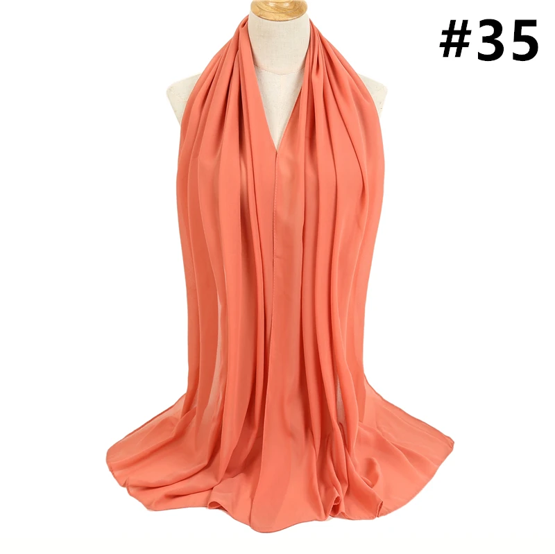 Женский шарф, шифоновый шарф, Шелковый Хиджаб, одноцветные шали и повязки на голову, мусульманский хиджаб, шарфы, шейный платок - Цвет: 35