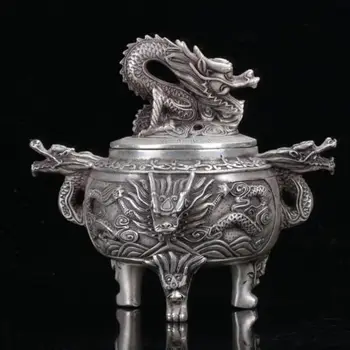 

Old Chinese Tibet Silver Hand Carved Incense Burners W Xuande Mark