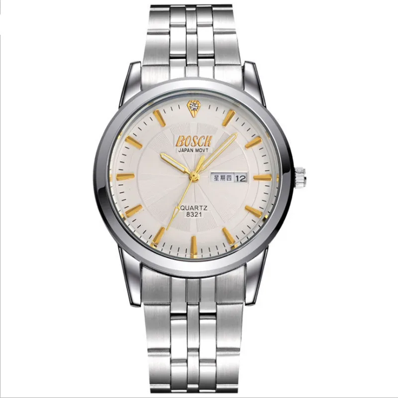 

Male watches the European and American style of cool and cool fashion retro steel belt with a double core band calendar watch ma