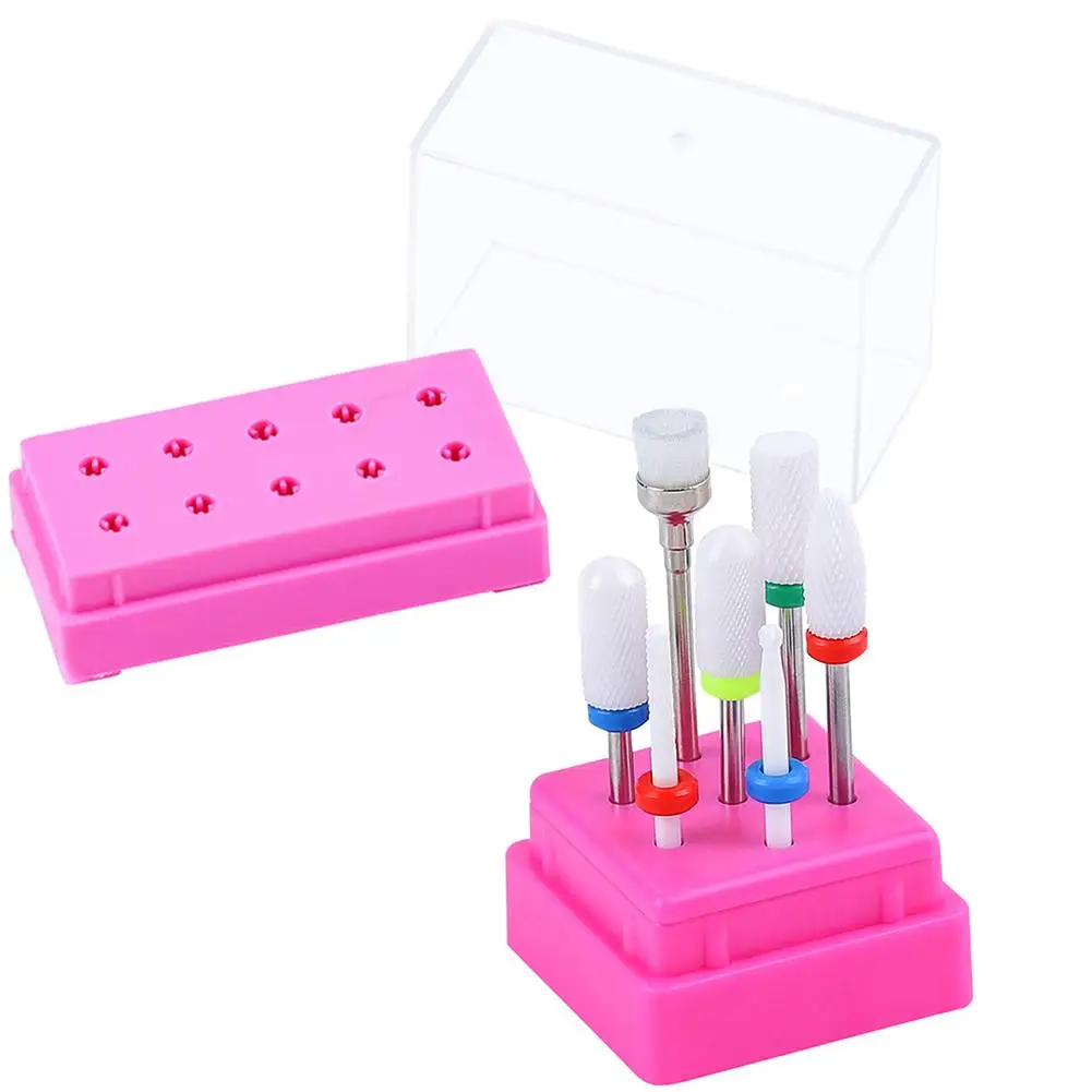 

7/10 Holes Nail Drill Bit Box Holder Sanding Head Display Stand Storage Rack Tool Newest