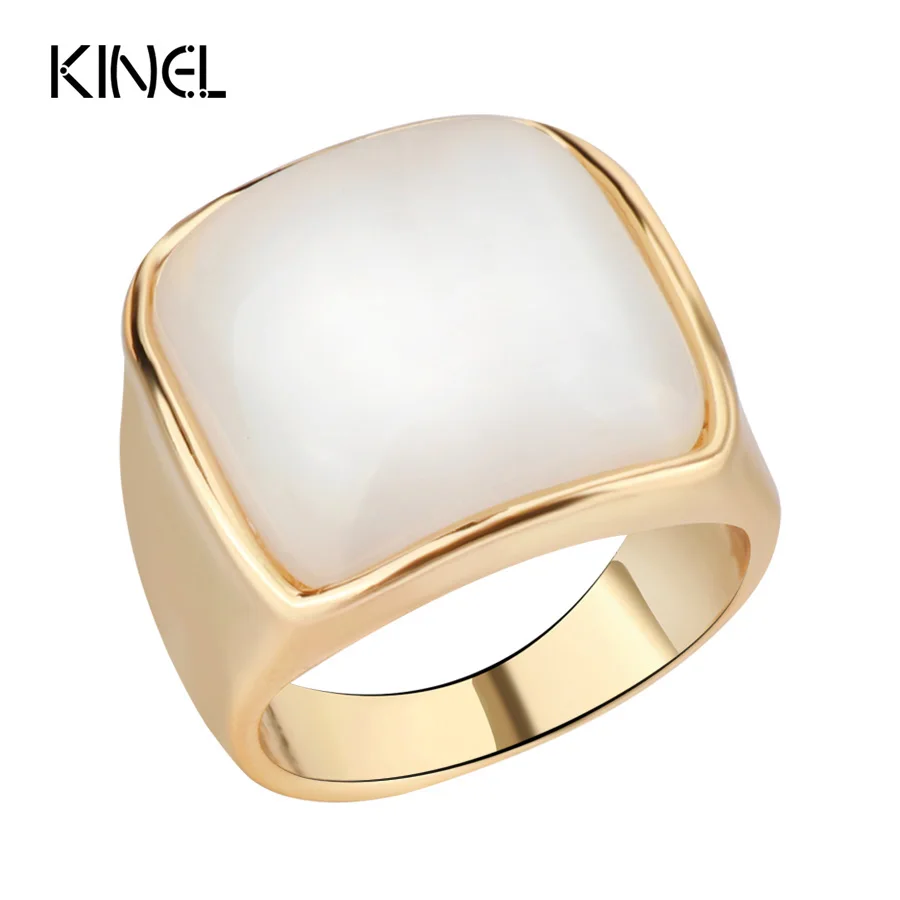 Kinel Luxury White  Opal Ring  For Women Fashion Dubai  Gold  