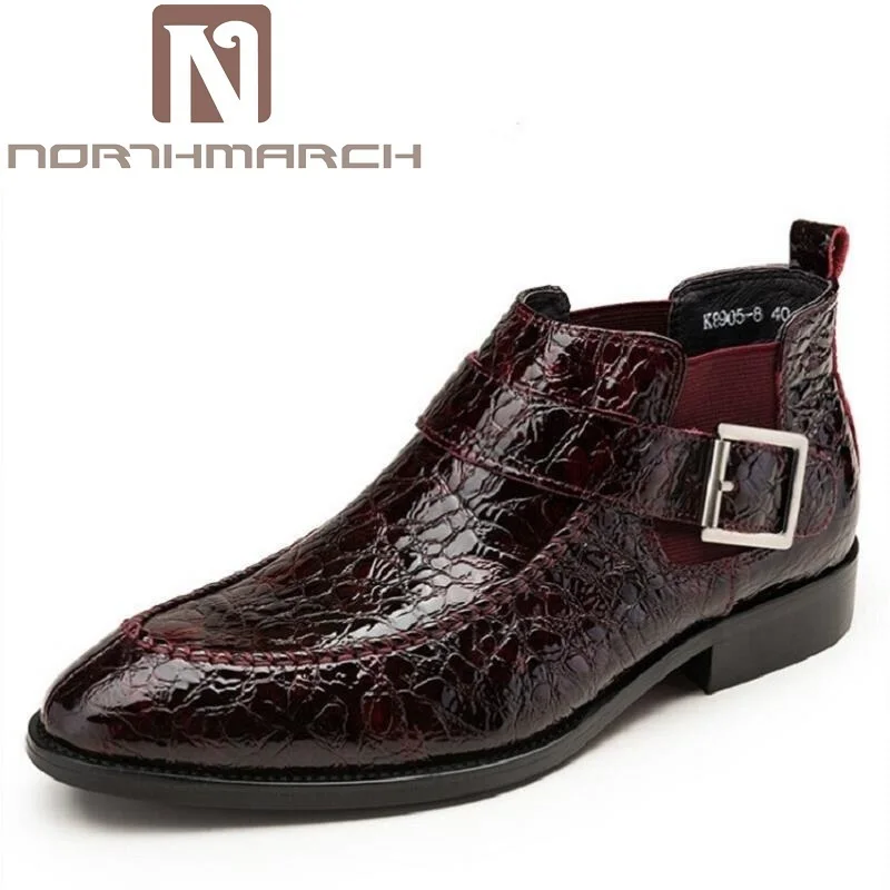 

NORTHMARCH Men Winter Boots Genuine Leather Ankle Martin Boots Pointed Toe Buckle Strap Cowhide Brand Men Boots Botas Hombre