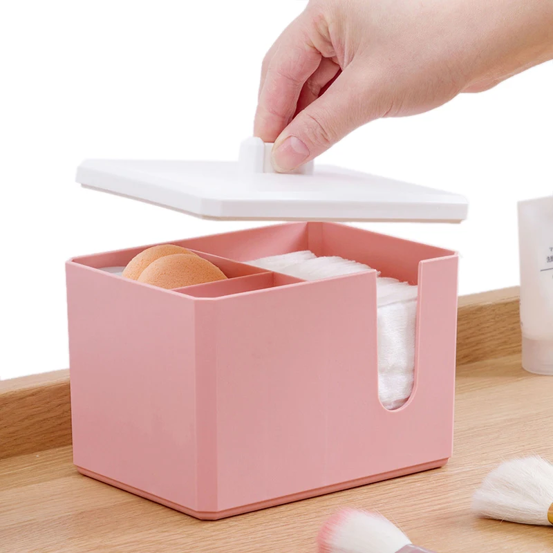 

XZJJA Plastic Makeup Organizers Cosmetic Q-tip Storage Box Desktop Lipstick Cotton Swabs Cosmetic Make Up Organize Case