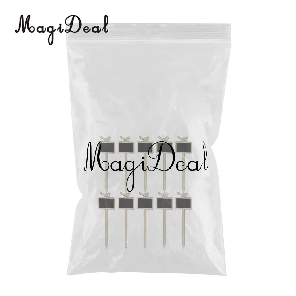 10pcs Bird Design Wooden Blackboard Chalkboard with Stick Flower Plant Pot Label Tag Sign