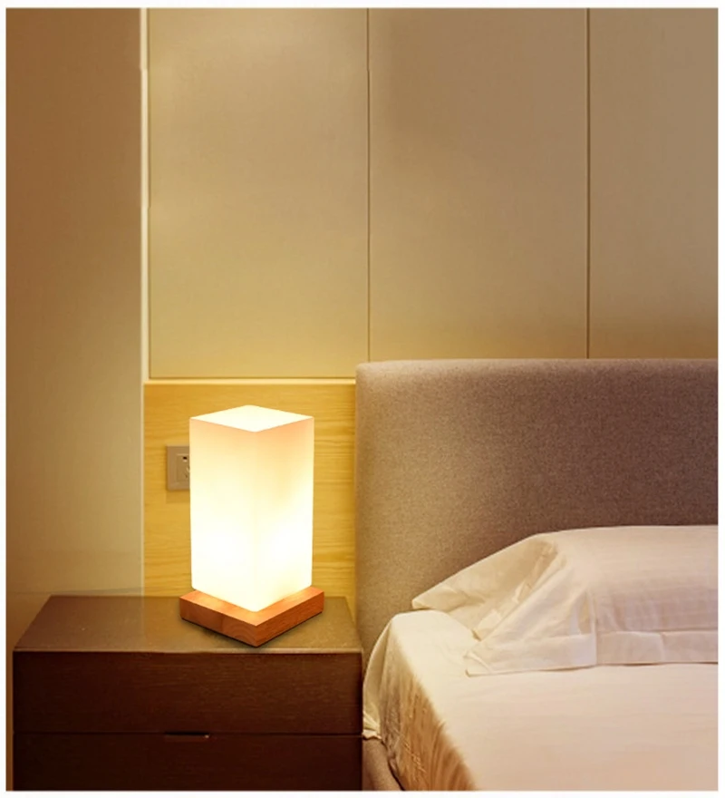 Modern Simplicity Style Wooden Table Lamp Living Room Bedroom Beside Reading Night Light   Retro Polyhedron Indoor Desk Light (12)