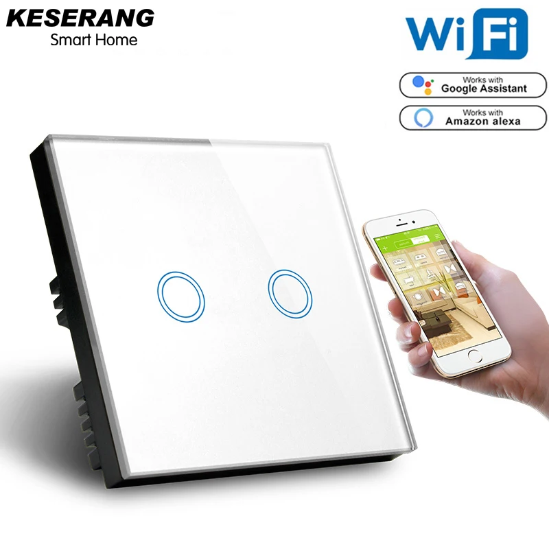 

KESERANG UK Smart Wifi Wall Light Switch 2 Gang Touch/WiFi/APP Remote Control Smart Home Touch Switch,Compatible Alexa,Google
