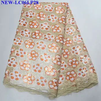 

New style French net lace fabric sequins Peach flower African tulle mesh lace fabric high quality african lace fabric NH-006