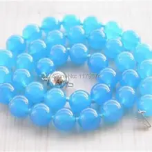 Горячая Новинка Новая красивая натуральная элегантная 10 мм синий халцедон ожерелье 1" ювелирные изделия sp221