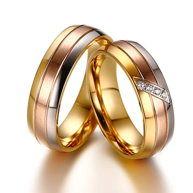Romantic Wedding Tricolor Rings For Lover Gold Color Stainless Steel ...