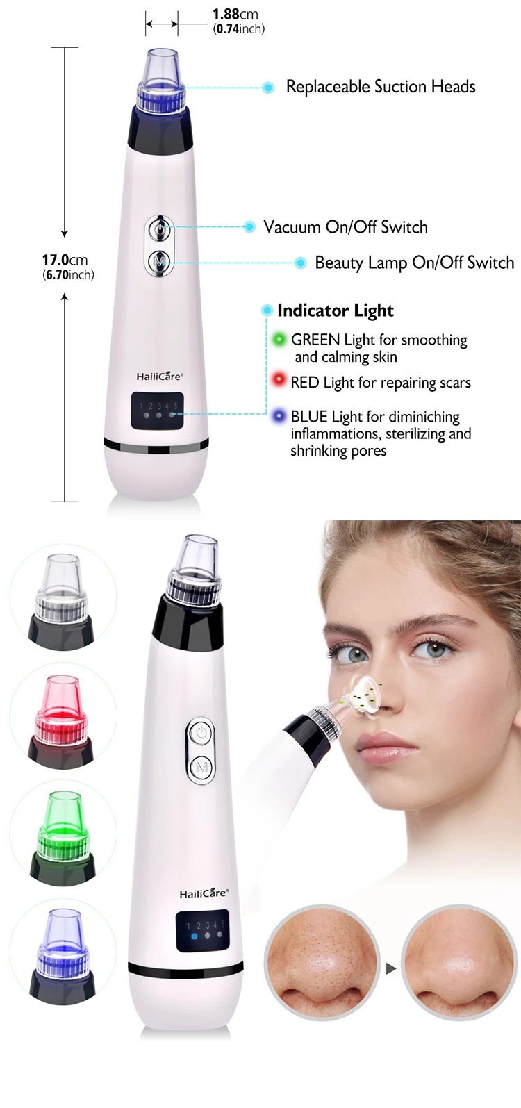 Blackhead Vacuum Suction Pore Vacuum Cleaner Facial Blackhead Acne Removal Tools 3 Colors Light Photon Rejuvenation Skin Care-2