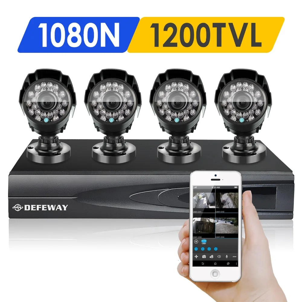 DEFEWAY 1200TVL 720P HD Outdoor Home Security Camera System 4CH 1080N