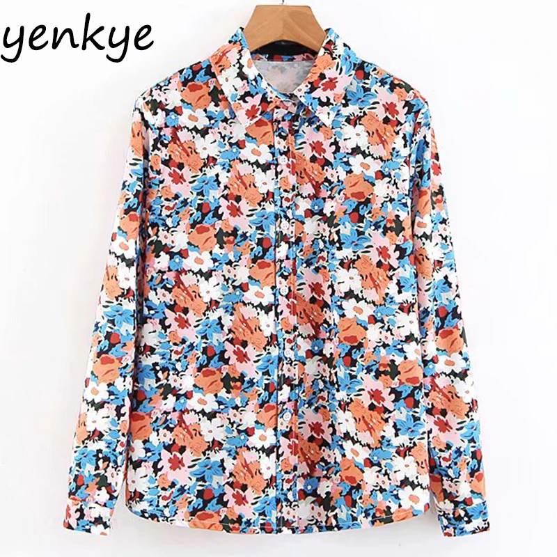 

Women Floral Print Long Sleeve Blouse Female Turn-down Collar Flowy Holiday Plus Size Autumn Casual Shirt SDP6060