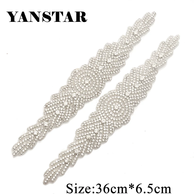 

YANSTAR(10pcs) Wholesale Hand Sew Silver Crystal Rhinestones Appliques On Wedding Dress Belt DIY Bridal Gown Sash YS905