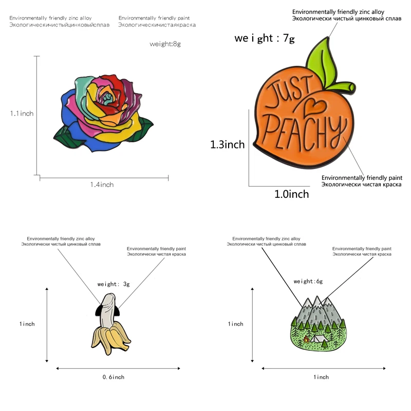 Свежий Персик банан и лимон кактус лес горы Эмаль Булавка фрукты Растения путешествия Приключения Броши для женщин и мужчин значок коллекция
