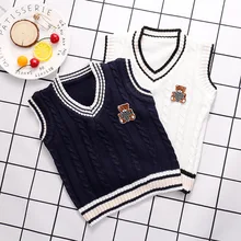 Baby Boys Bear Vest Autumn Children Knit Sweaters Toddler Girls Sleeveless Waistcoats Cotton Teenage Clothing for 2t-15Years New