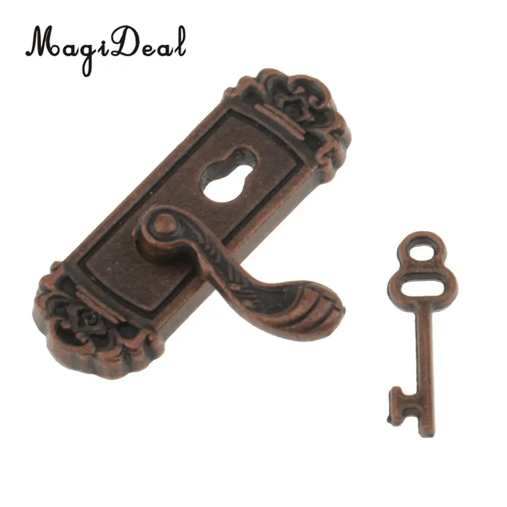 4Pcs 1:12 Scale Mini Vintage Door Knob Left Handle Key Dollhouse Miniature DIY Accessories