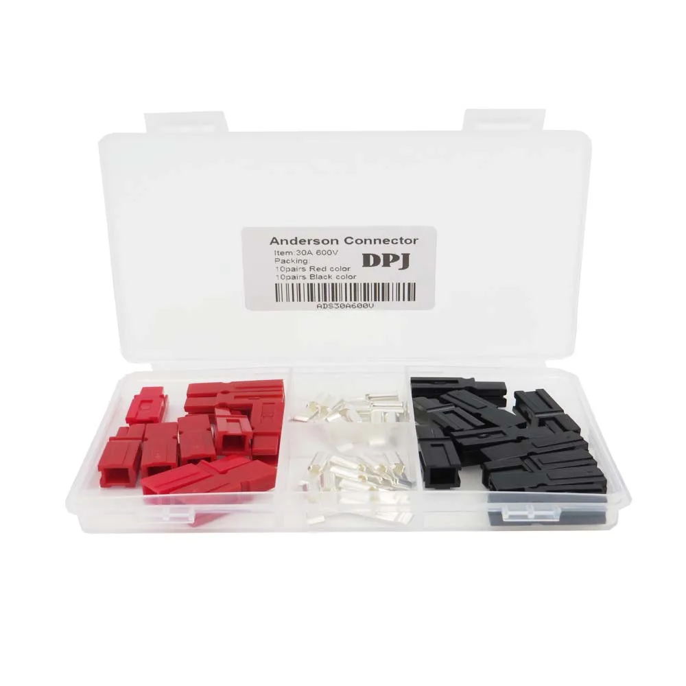 

10pairs x 30A 600V Plastic Box PP30 Power Connector Plug Red Black PP30 Powerpole 20pcs Contacts For Solar Caravan Boat