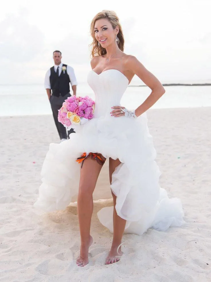 

Thinyfull Beach Wedding Dresses High Front Low Back Puffy Lovely Wedding Party Dresses white Bridal Gown beach Wedding Dresses