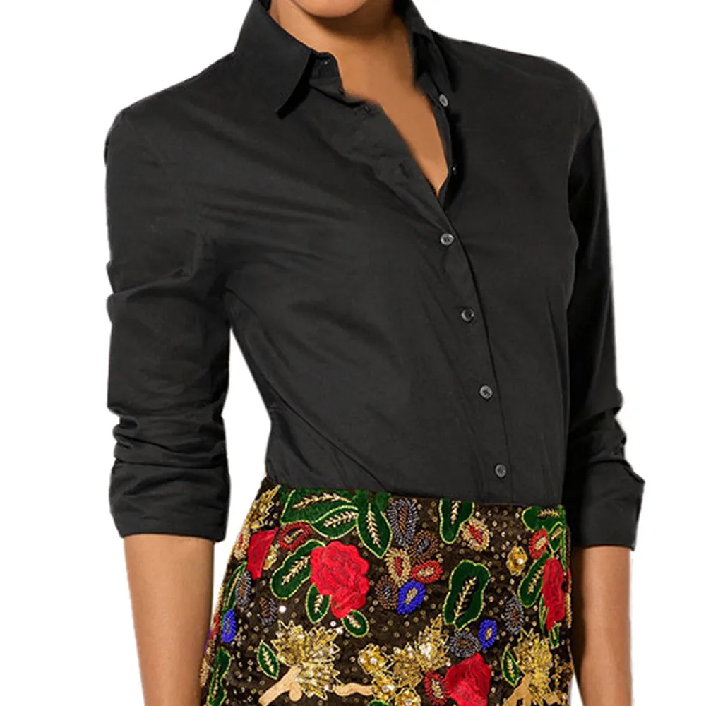 2017 Fashion Womens plus size Long Sleeve Shirt Formal Office Work Wear