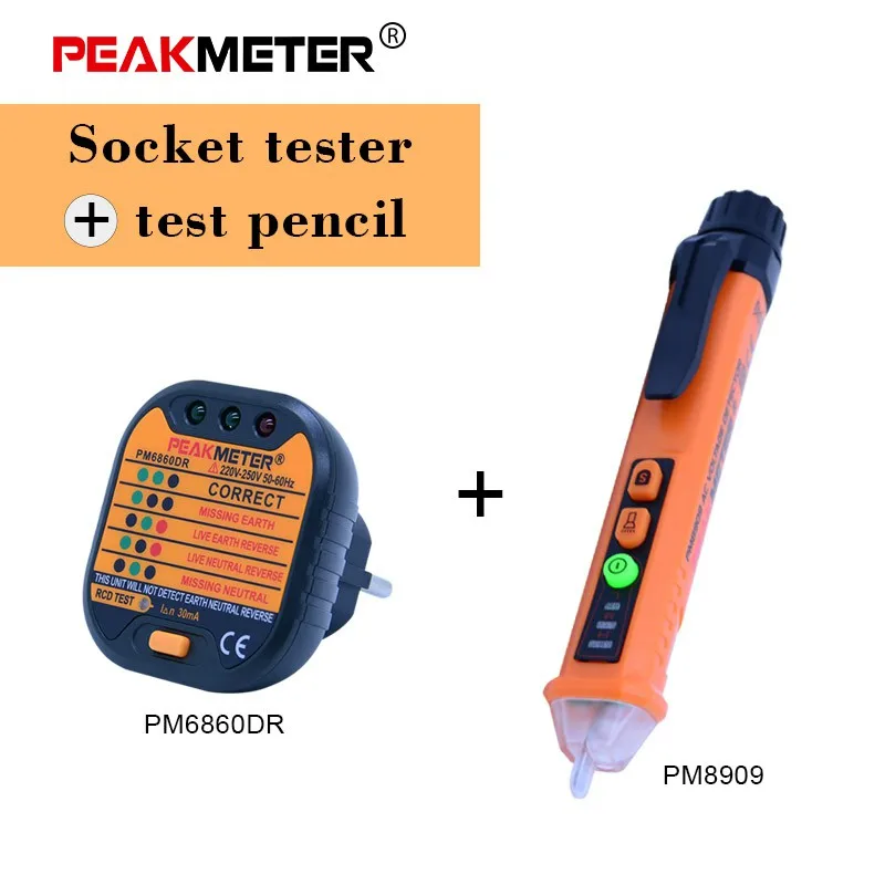 NCV тест напряжения переменного тока er 12-1000 В/48-1000 в детектор напряжения со светодиодным фонариком живой провод/нейтральный провод трехфазный тест карандаш - Цвет: PM8909-PM6860DR