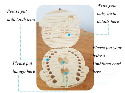 Детская зубная коробка английский/испанский/французский/русский деревянная коробка для хранения зубов пуповины сохранить Чехол Коробка памяти молочный зуб Органайзер
