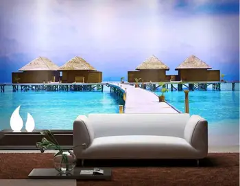 

3d room wallpaper custom mural non-woven wall sticker 3d sea near rural building scenery painting photo 3d wall murals wallpaper