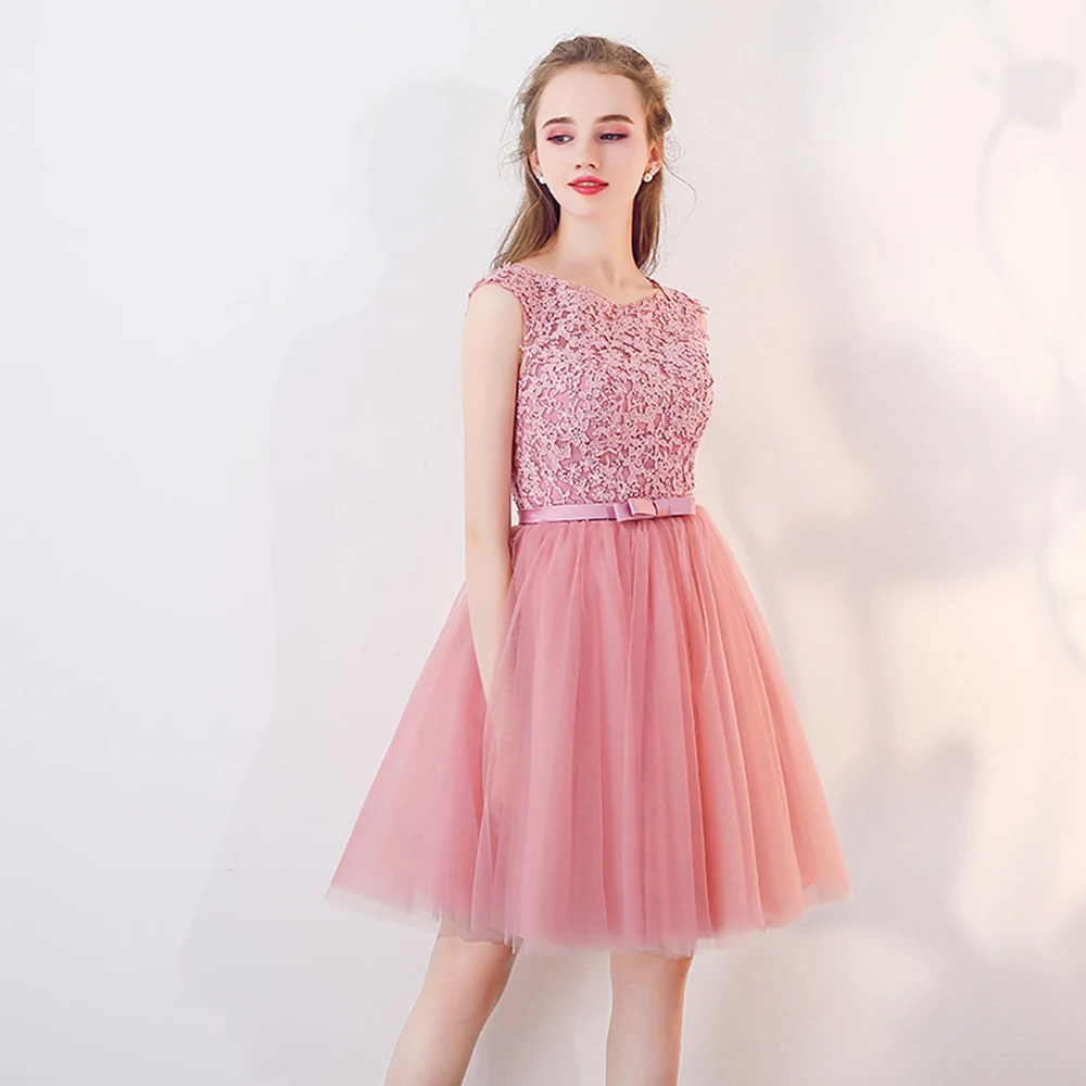 Новое поступление Vestido 15 ano curto пыльно-розовые кружевные платья для выпускного вечера аппликация 8 класс выпускное платье Короткое платье для выпускного вечера