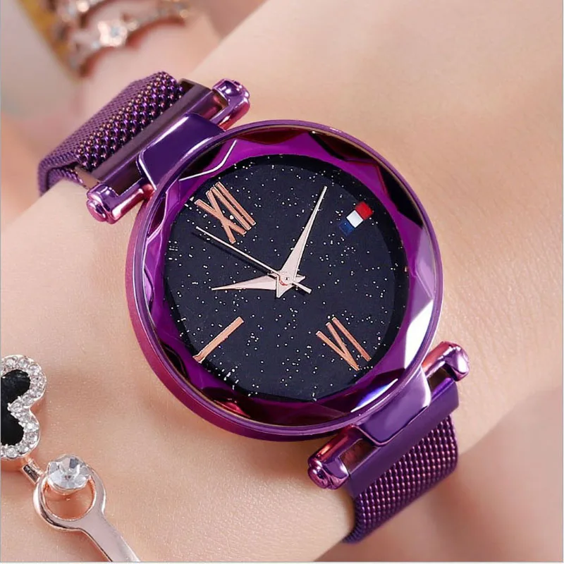 Luxury Rose Gold Women Watches Minimalism Starry Sky Magnet Buckle Fashion Casual Female