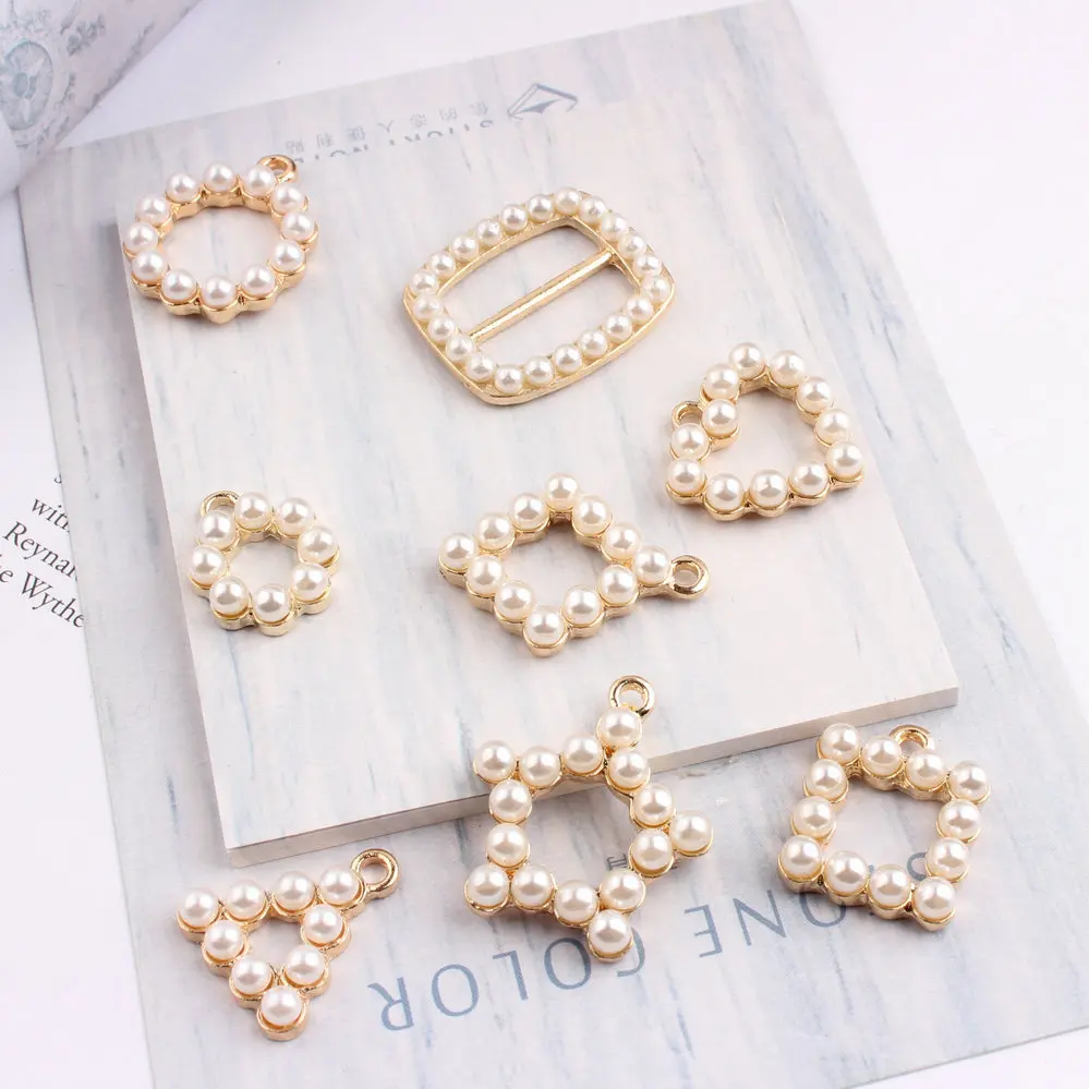 10pcs/lot Imitation Pearl Geometry DIY Charm Metal Pendants Gold Color Alloy Charms For Necklace Jewelry Making