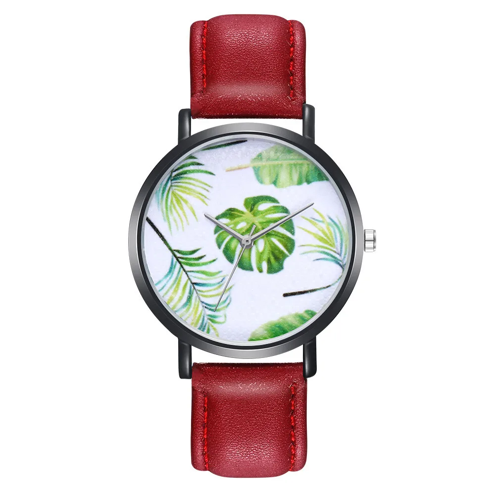2018 красивый модный кожаный ремешок с растительным узором кварцевые модные часы женские часы с браслетом женские часы relogio feminino