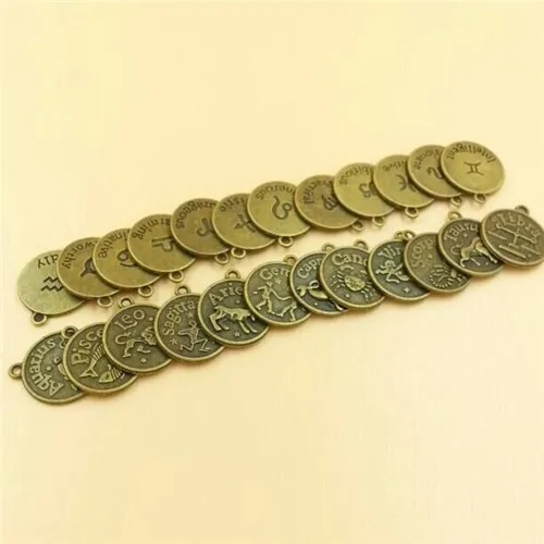 Assorted 12 constellations of the zodiac signs horoscope Vintage Alloy Charms Pendants metal charms