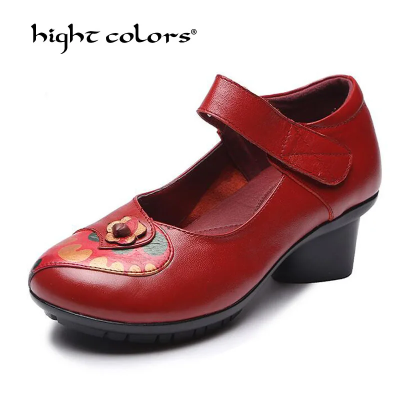 

Plus Size 35-41 Block Heels Leather Shoes Women Pumps 2019 Black Red Purple Heels Mary Jane Shoes Ladies Wedding Party Shoes