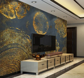 

Bacaz 8D Murals Golden Wood Rings 3d Photo Wallpaper Mural for Living Room TV Background 3d Wall Mural Wall paper Stickers