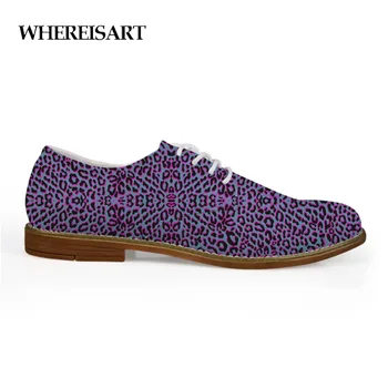 

WHEREISART Oxford Shoes For Men Purple Leopard Printing Leather Shoes Men Flats Dress Shoes Trendy Teen Boys Erkek Ayakkab New