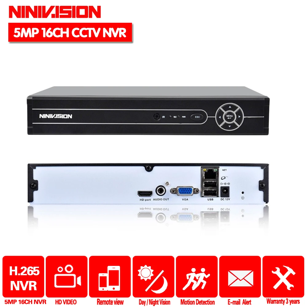 

NINIVISION Metal Case H.265 NVR VGA HDMI 4CH 8CH 16CH CCTV NVR 5M 4M 3M 1080P IP Camera ONVIF 2.0 Security System 16CH 5M NVR