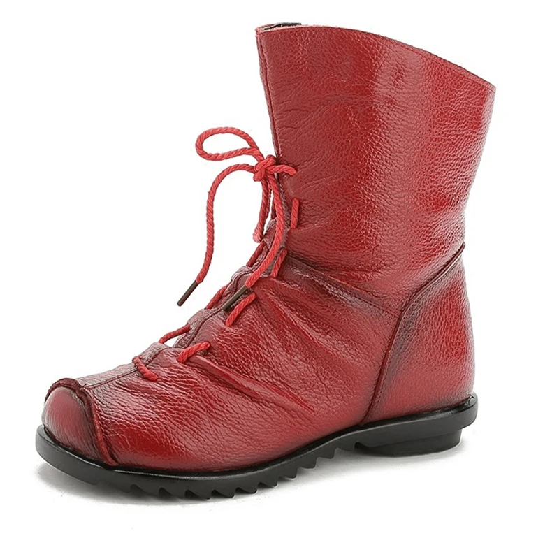 Najtaniej MCCKLE damskie botki Plus rozmiar jesienne buty na niskim obcasie platforma Casual kobieta krótki but koronka Up Fold buty damskie